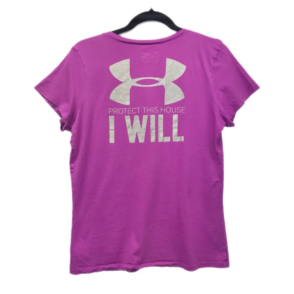 Under Armour Heatgear V-Neck Protect This House I Will Women's T-Shirt Purple L.